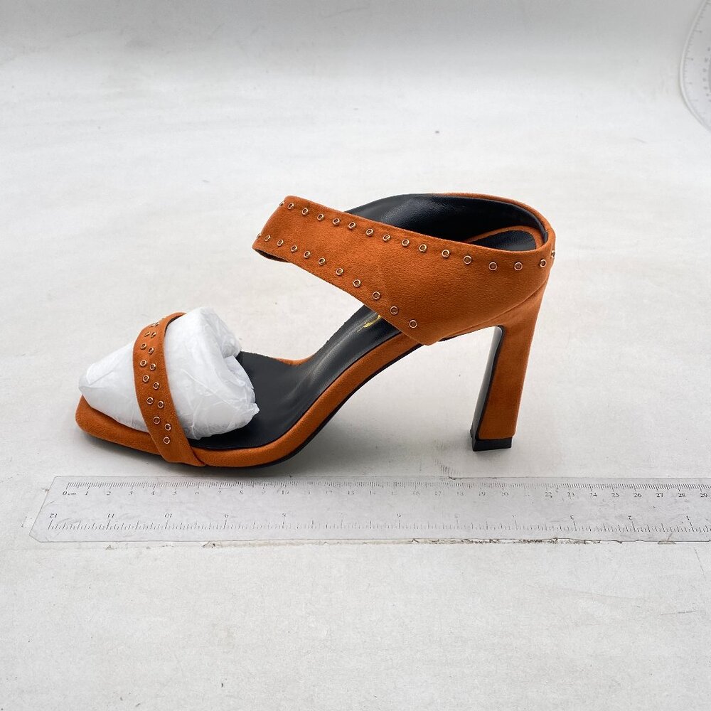 XYD Women Two Straps Mule Sandals Open Toe Slip On High Heel Stiletto Brown Shoe